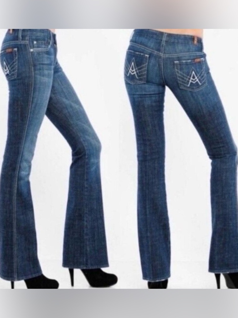 7 For All Mankind Jeans Women’s 29 Blue A Pocket Flare Raw Hem LIKE NEW!